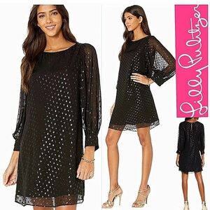 Lilly Pulitzer Maisel Metallic Clip Dot Black Silk Dress